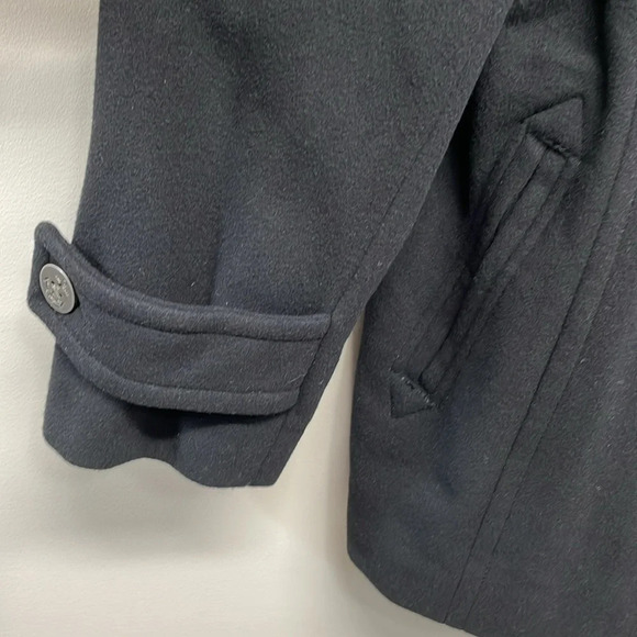 Lands’ End Wool Cashmere Blend Double Breast Peacoat  Black Quilted Lini… - Picture 3 of 15